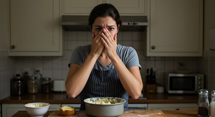 Female Showing Disgust at Bad Smell from Baking
