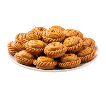 Traditional Indian Sweet Chandrakala on a White Plate isolated on a transparent background 