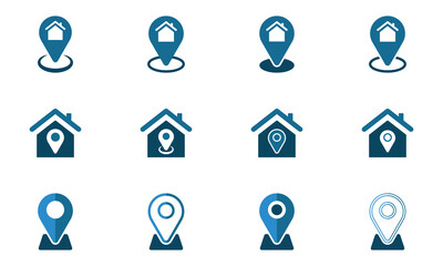 Modern icon collection with location pins, geotags, and real estate markers. Ideal for travel guides, property apps, and mapping tools