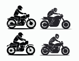 Classic Biker Silhouette Collection Vector Design Template