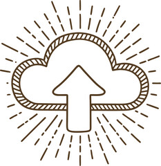 Cloud upload arrow icon, hand drawn line symbol data transfer, wireless network technology, digital storage concept