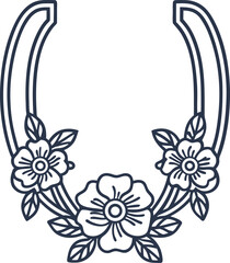 Floral horseshoe outline with blooming flowers lucky charm, minimalist botanical motif, elegant nature symbol