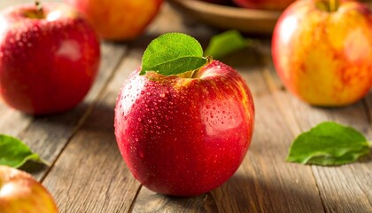 Ultra-Realistic Red Apple with Water Droplets on Rustic Table – Premium Food Photography