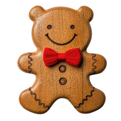Wooden Bear Charm Cute Holiday Decoration with Red Bow Tie.