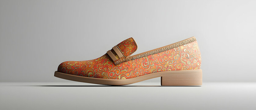 Orange Patterned Loafer Shoe On Light Background - Powered by Adobe