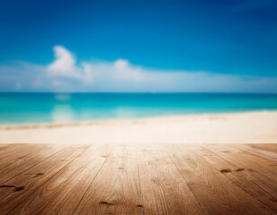 Fototapeta premium summer beach blurred background with blue sky