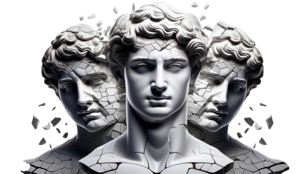 Three Statue of David isolated on white transparent background PNG