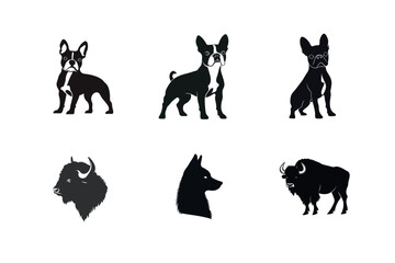 Obraz premium Boston terrier french bulldog wolf bison silhouettes