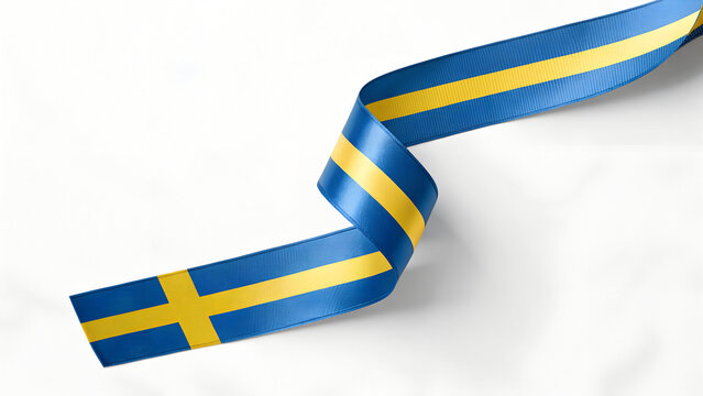 Sweden flag ribbon isolated on white background. Independence Day. Patriotic and solidarity symbol. 