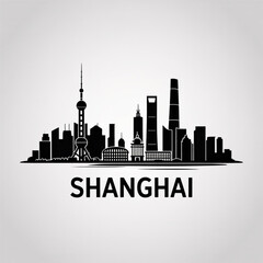 Obraz premium Shanghai Skyline Silhouette — Modern Chinese Metropolis Vector Illustration with Iconic Landmarks