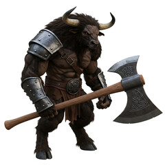 Fototapeta premium Minotaur: Powerful Creature, Mythical Bull-Man Warrior with Axe