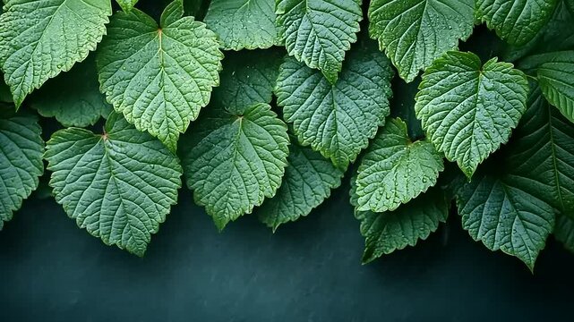 Lush Green Leaves Frame with Dark Background Creating a Natural Border Scene
