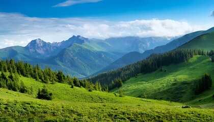Obraz premium lush green landscape with majestic blue mountains