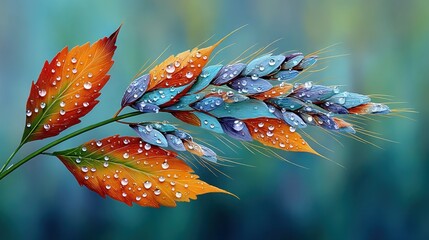 Vibrant Autumn Leaves and Dew Kissed Flowers A Stunning Nature Close Up