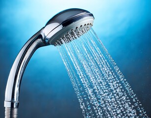 chrome shower head with fresh water background