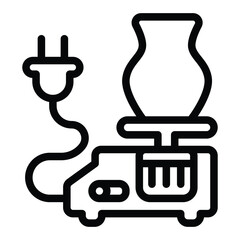 Electric motor machine with clay jug line icon, pottery making concept. Vector graphics. Clay jug modeling workbench sign on white background, style mobile or design.
