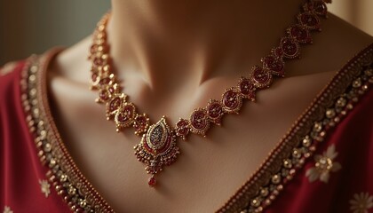 Gold and Red Necklace on Woman