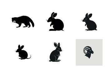 Obraz premium Silhouette set of animals raccoon rabbits and ram