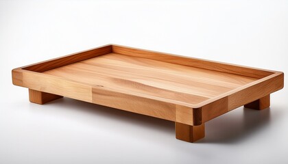 minimal wooden tray platform with short legs isolated transparent cutout