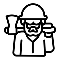 Logger with beard face and axe line icon, forest industry concept. Vector graphics. Wood worker avatar, firewood sign on white background, style mobile or design.