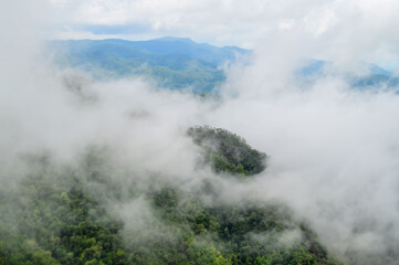 Mist in the valley during the Rain Season.Natural Rain Season landscape Northern Thailand.