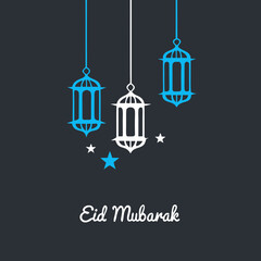 Elegant Islamic lanterns with twinkling stars on a dark gradient background, perfect for festive digital use.