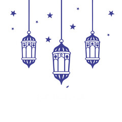 Elegant Islamic lanterns with twinkling stars on a dark gradient background, perfect for festive digital use.