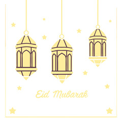 Elegant Islamic lanterns with twinkling stars on a dark gradient background, perfect for festive digital use.