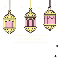 Elegant Islamic lanterns with twinkling stars on a dark gradient background, perfect for festive digital use.