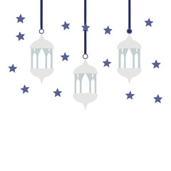 Elegant Islamic lanterns with twinkling stars on a dark gradient background, perfect for festive digital use.