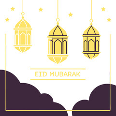 Elegant Islamic lanterns with twinkling stars on a dark gradient background, perfect for festive digital use.