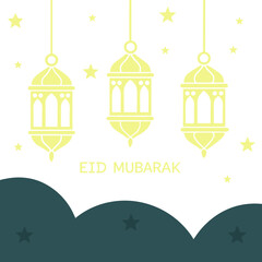 Elegant Islamic lanterns with twinkling stars on a dark gradient background, perfect for festive digital use.