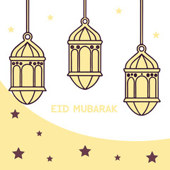 Elegant Islamic lanterns with twinkling stars on a dark gradient background, perfect for festive digital use.