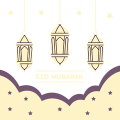 Elegant Islamic lanterns with twinkling stars on a dark gradient background, perfect for festive digital use.