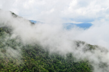 Mist in the valley during the Rain Season.Natural Rain Season landscape Northern Thailand.