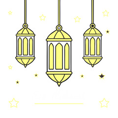 Elegant Islamic lanterns with twinkling stars on a dark gradient background, perfect for festive digital use.