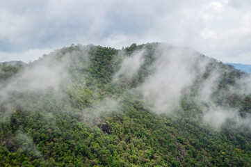 Mist in the valley during the Rain Season.Natural Rain Season landscape Northern Thailand.