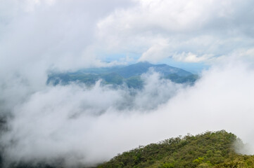 Obraz premium Mist in the valley during the Rain Season.Natural Rain Season landscape Northern Thailand.
