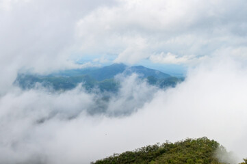 Mist in the valley during the Rain Season.Natural Rain Season landscape Northern Thailand.