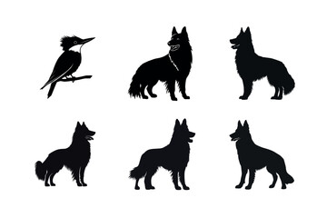 Kingfisher and German Shepherd Dog Silhouettes in Various Poses