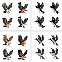 Fototapeta premium Vector black bird wings silhouette illustration set