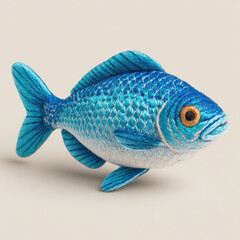 Colorful embroidered fish toy with blue and white details, perfect for decoration or playtime