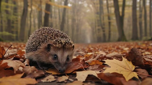 hedgehog in autumn forest