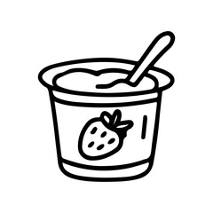 Strawberry yogurt vector illustration in minimalist line art, perfect for healthy food designs, packaging, and nutrition themes. Ideal for trending food blogs and marketing materials.