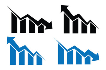 Graph chart with increase, decrease symbol. Arrow going Up and Down sign with green and red color vector. Market stock rate price, financial arrows up and down. Vector illustration