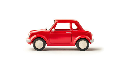 One red car isolated on white. Children`s toy