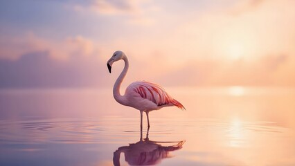 Elegant Flamingo in Golden Sunrise Waters