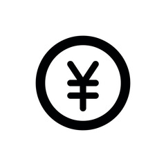 Yen Symbol Icon, A clean black yen (¥) symbol within a bold circle, symbolizing Japanese currency and financial transactions in Asia.