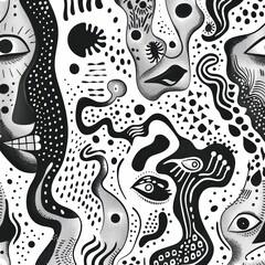 Fototapeta premium Abstract Faces and Shapes in Black and White Art Composition