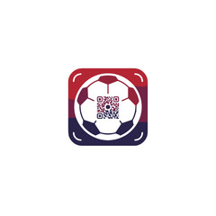 Soccer ball icon with QR code in red and blue design  on a transparent background icon	